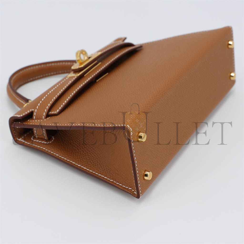 HERMÈS MASTER MINI KELLY SECOND GENERATION GOLDEN BROWN GOLD EPSOM (19*12*5.5cm) 